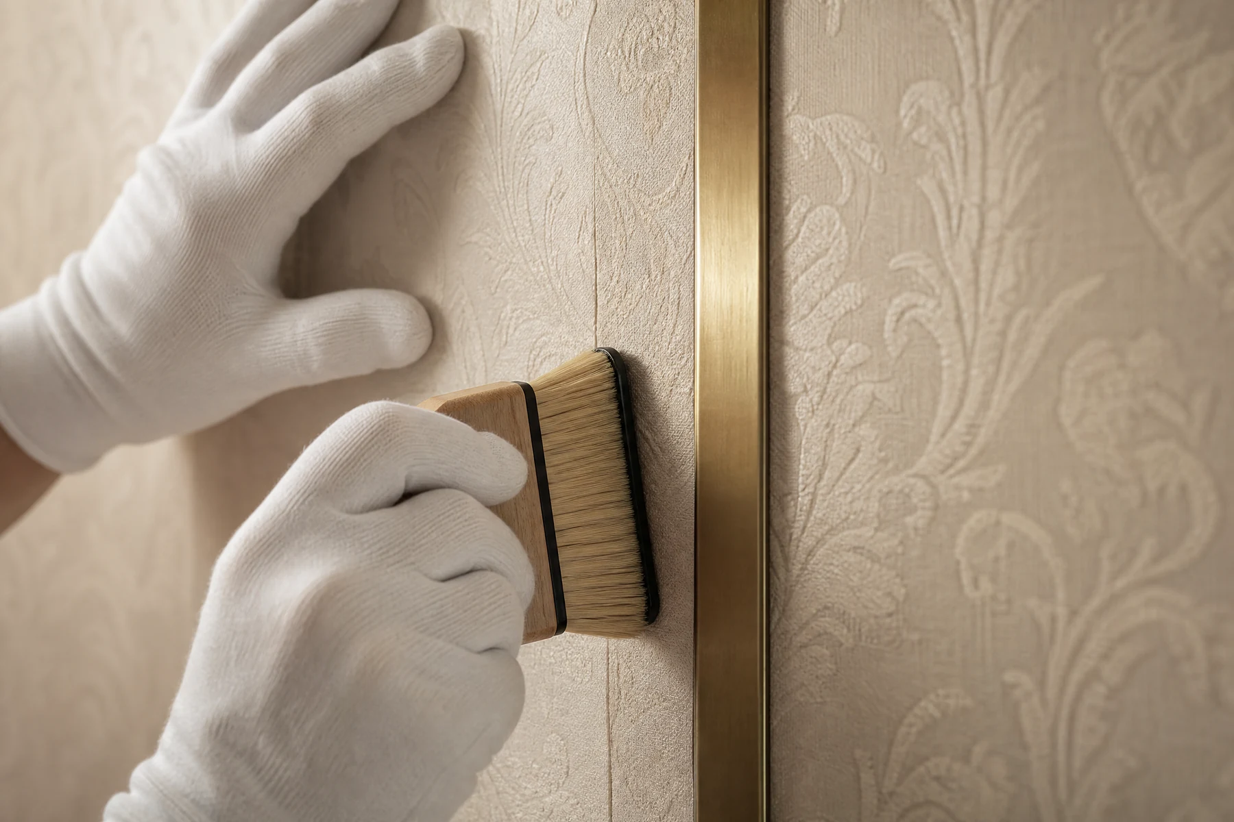 Careful wallpaper installation detail