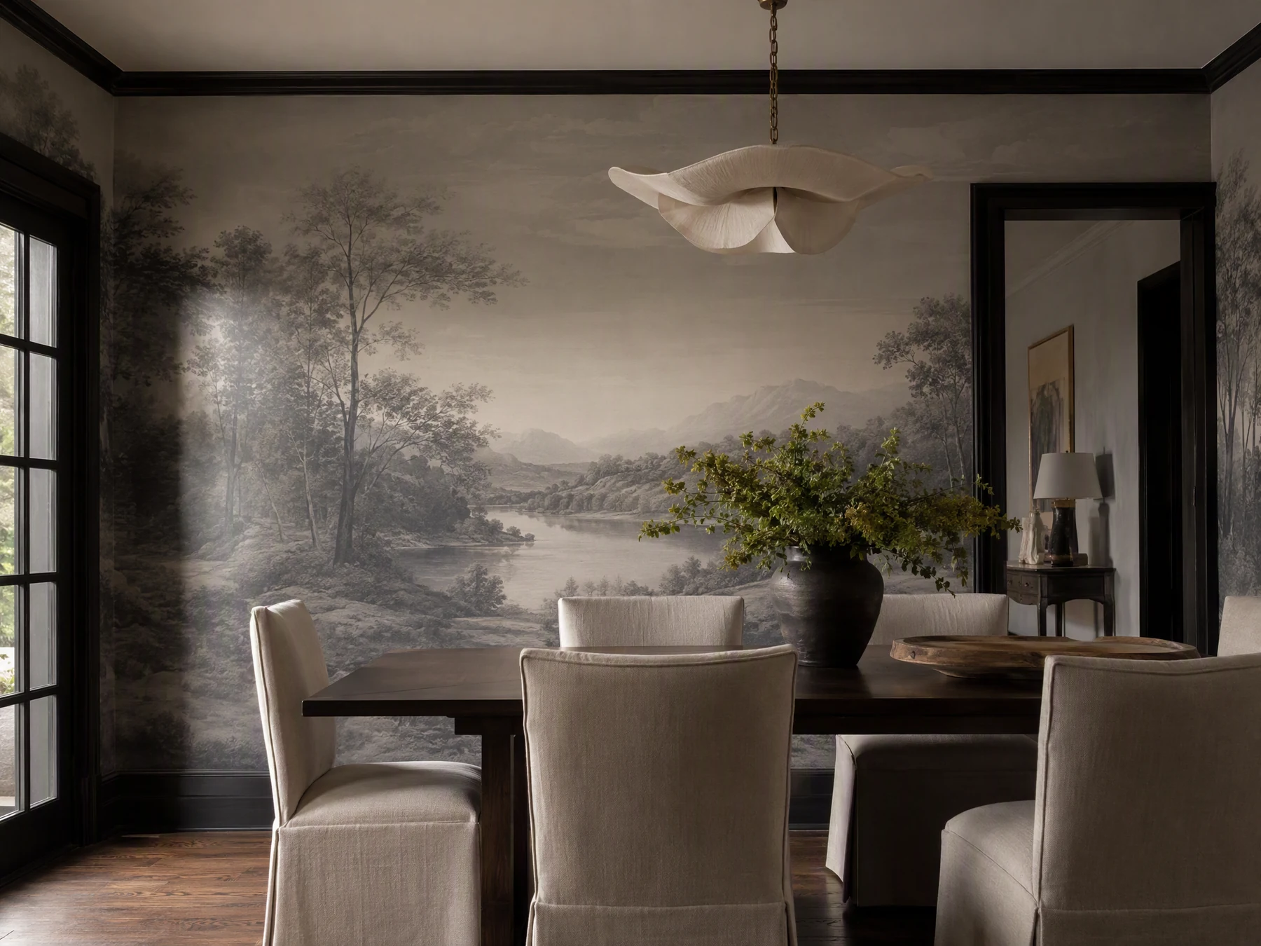 Custom mural in an elegant dining room